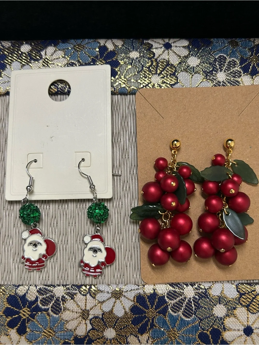 Avon Red Berry Cluster Earrings with Green Leaves